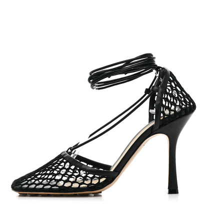 Bottega Veneta Mesh Nappa Stretch Ankle Tie Sandals 39.5 Black 1 of 5