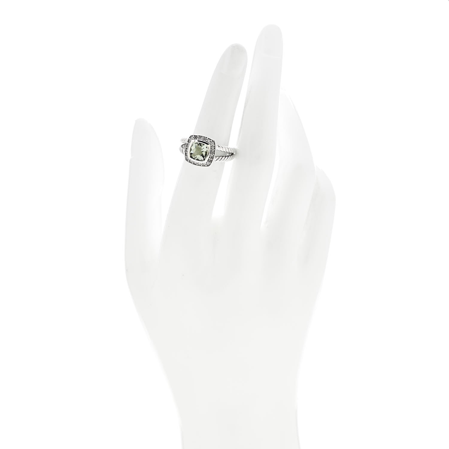 David Yurman Sterling Silver Diamond Prasiolite 7mm Petite Albion Ring 50 5.25 2 of 5
