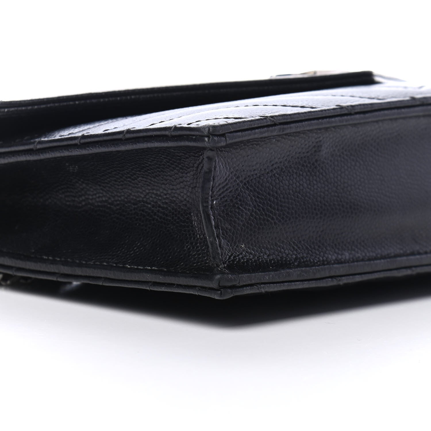Saint Laurent Grain De Poudre Matelasse Chevron Monogram Envelope Chain Wallet Black 7 of 9