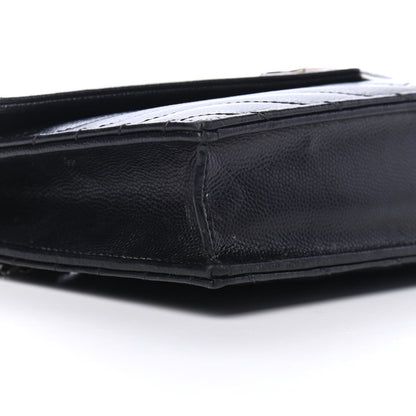 Saint Laurent Grain De Poudre Matelasse Chevron Monogram Envelope Chain Wallet Black 7 of 9