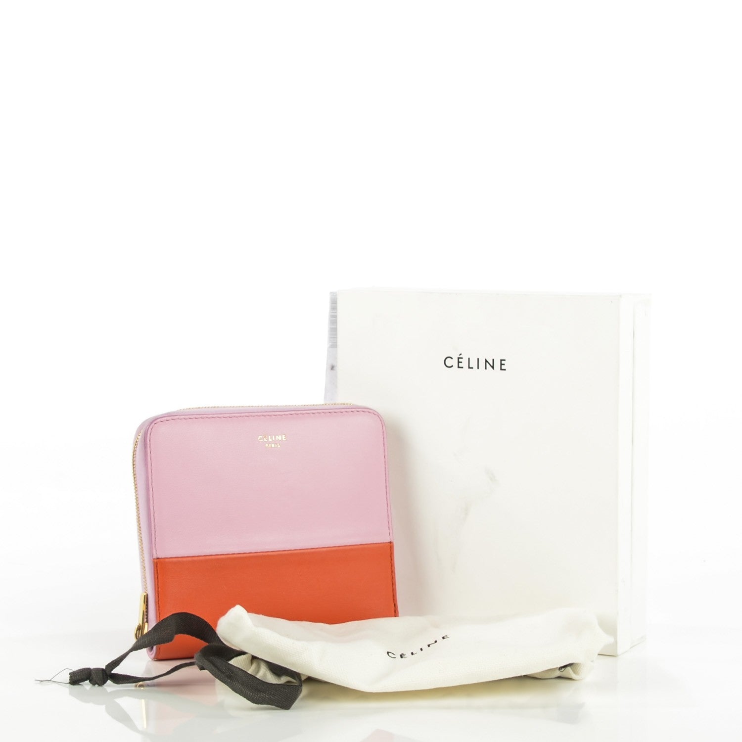 Celine Lambskin Zip Around Compact Wallet Pink Burnt Orange 7 of 10