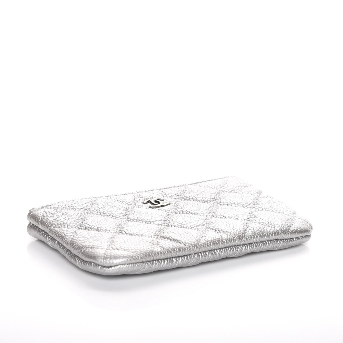 Metallic Caviar Quilted Small Cosmetic Case Silver
