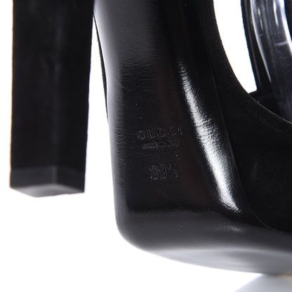 Gucci Suede Keira T Strap Platforms 39.5 Black 6 of 9