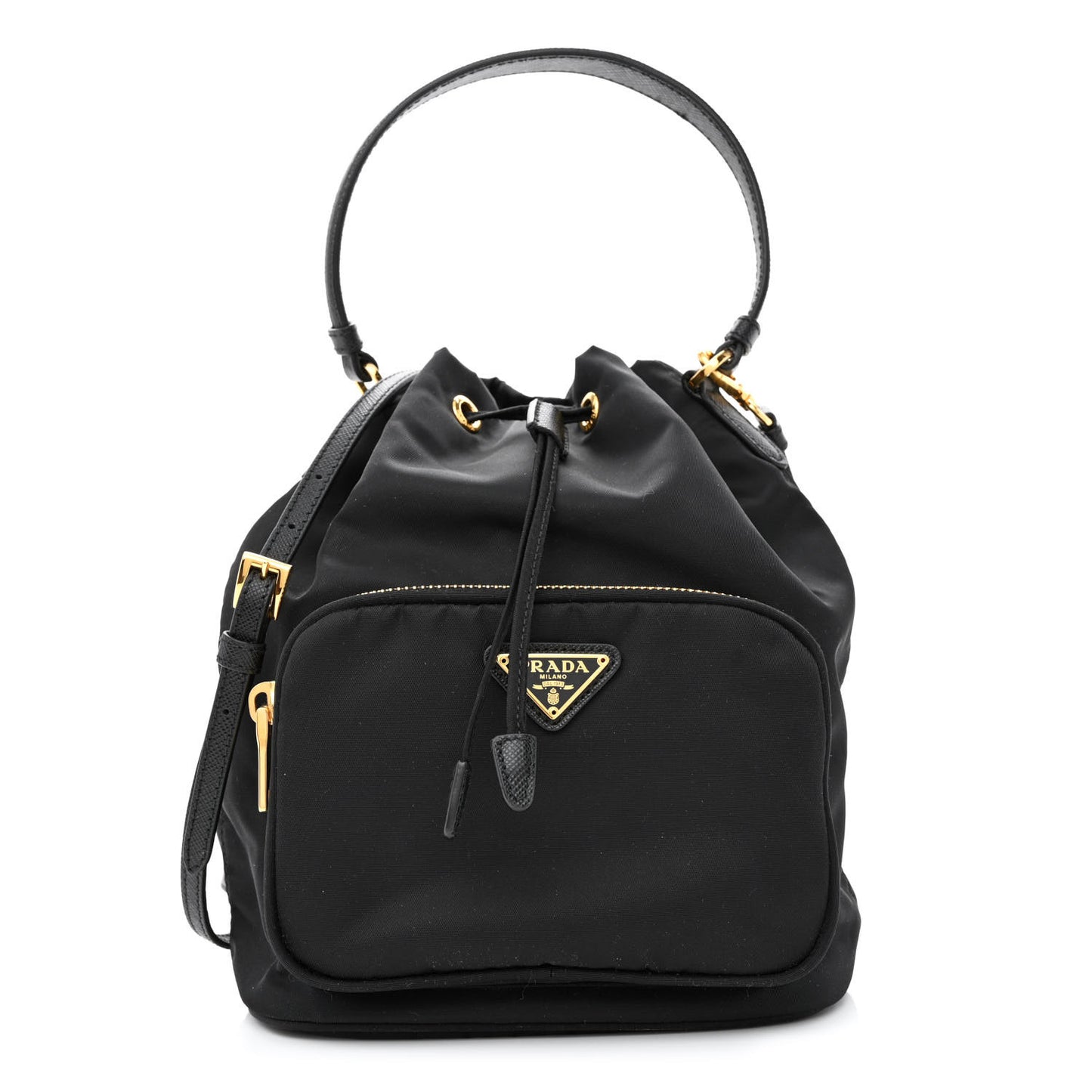Saffiano Tessuto Nylon Mini Bucket Crossbody Bag Black