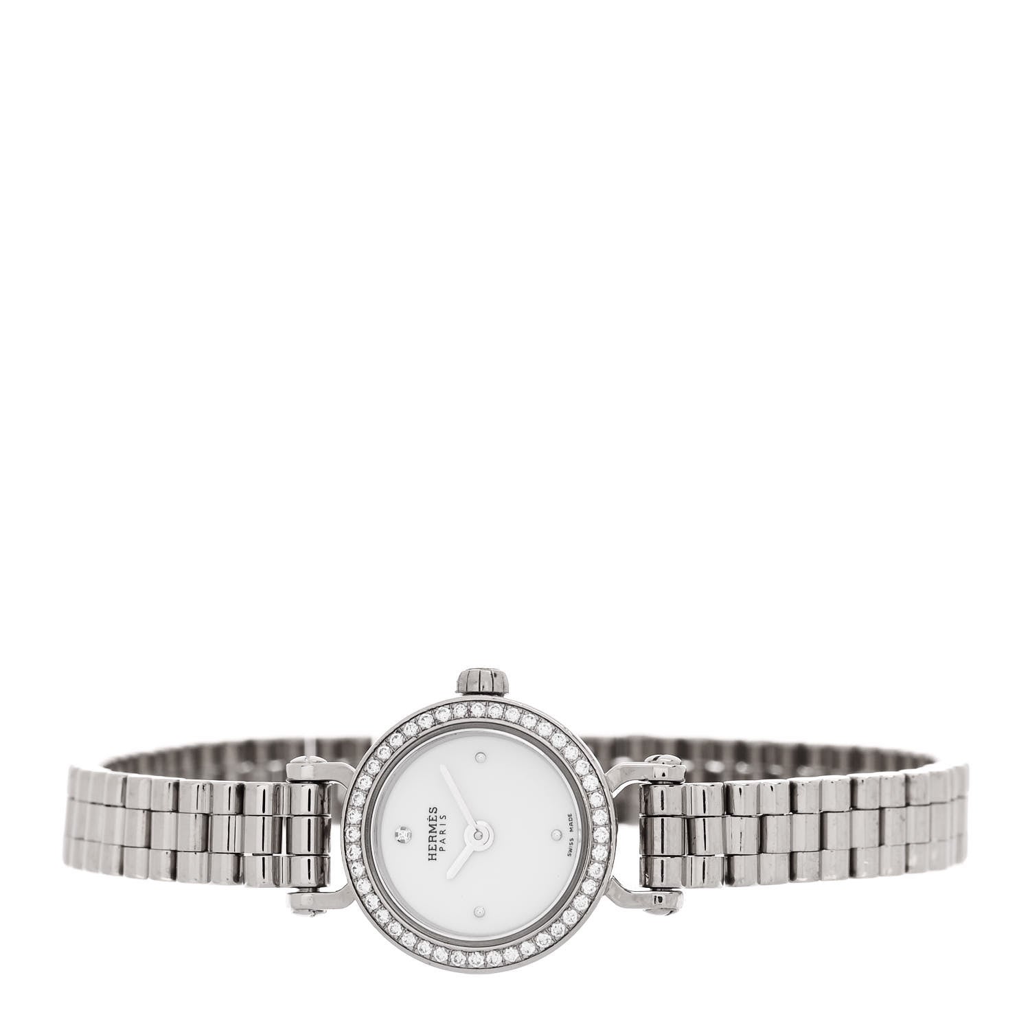 Hermes 18K White Gold Diamond 16mm Faubourg Quartz Watch 2 of 4