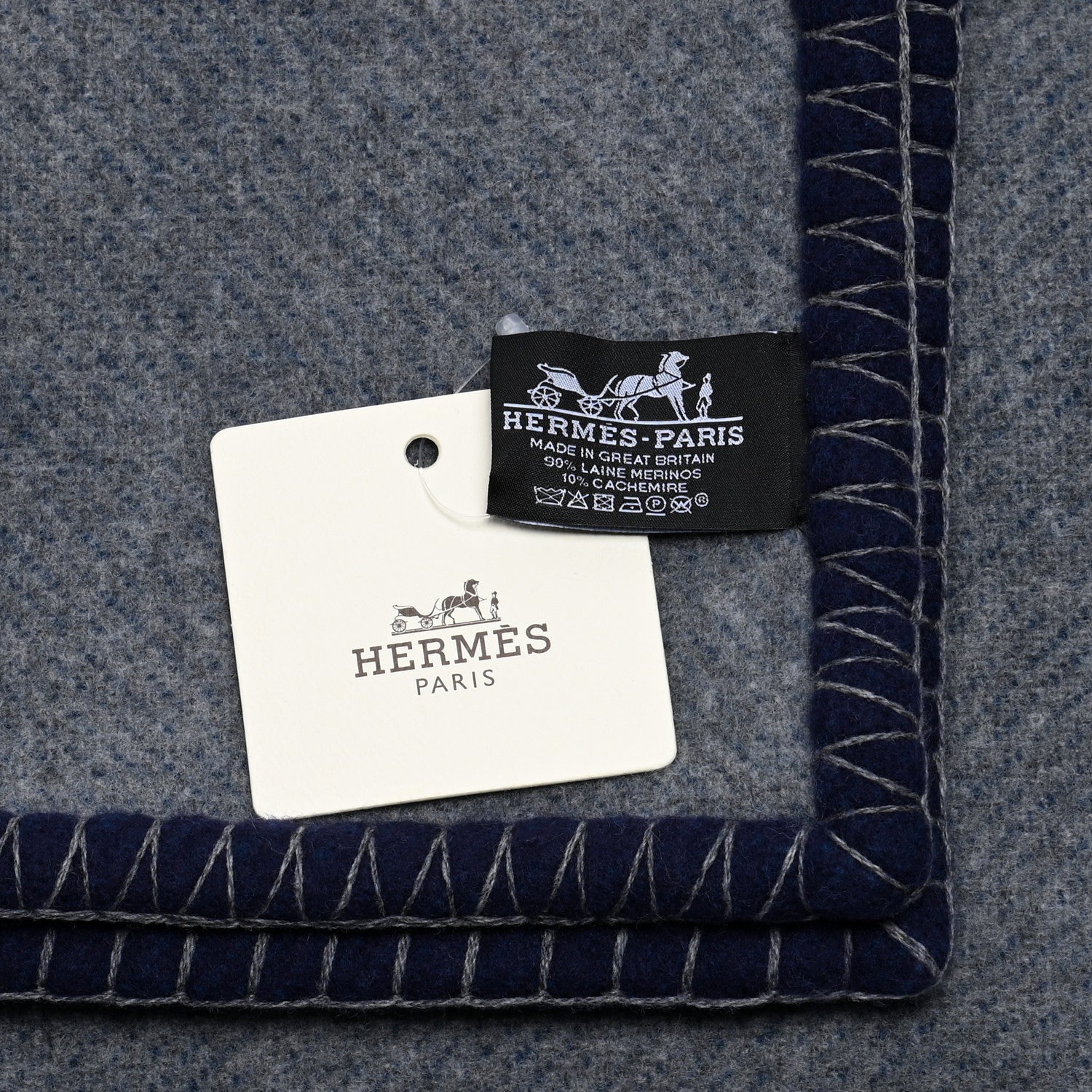 Hermes Wool Cashmere H Casaque Blanket Marine Acier 3 of 3