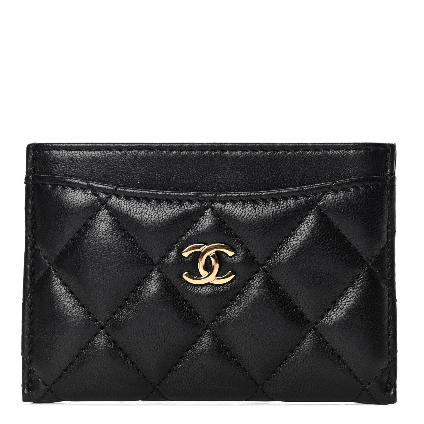 Lambskin Quilted Card Holder Black