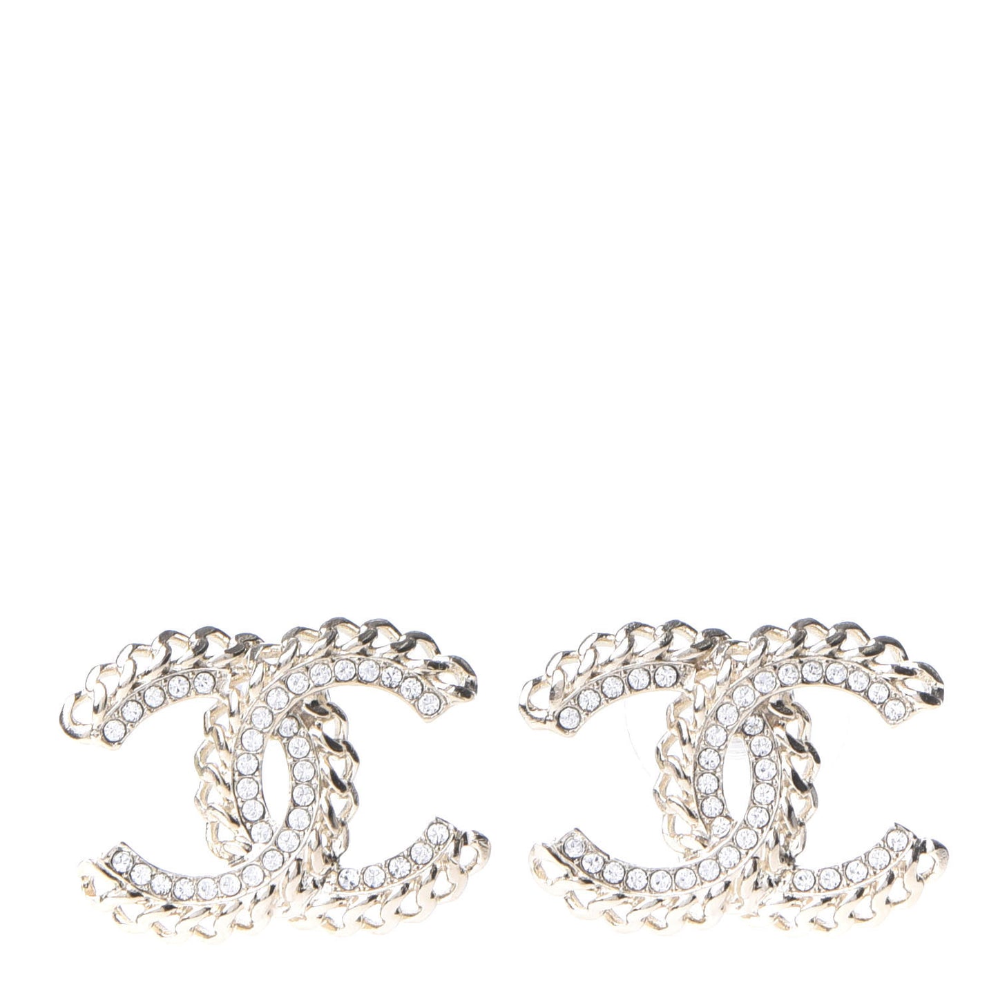 Crystal Chain CC Earrings Gold