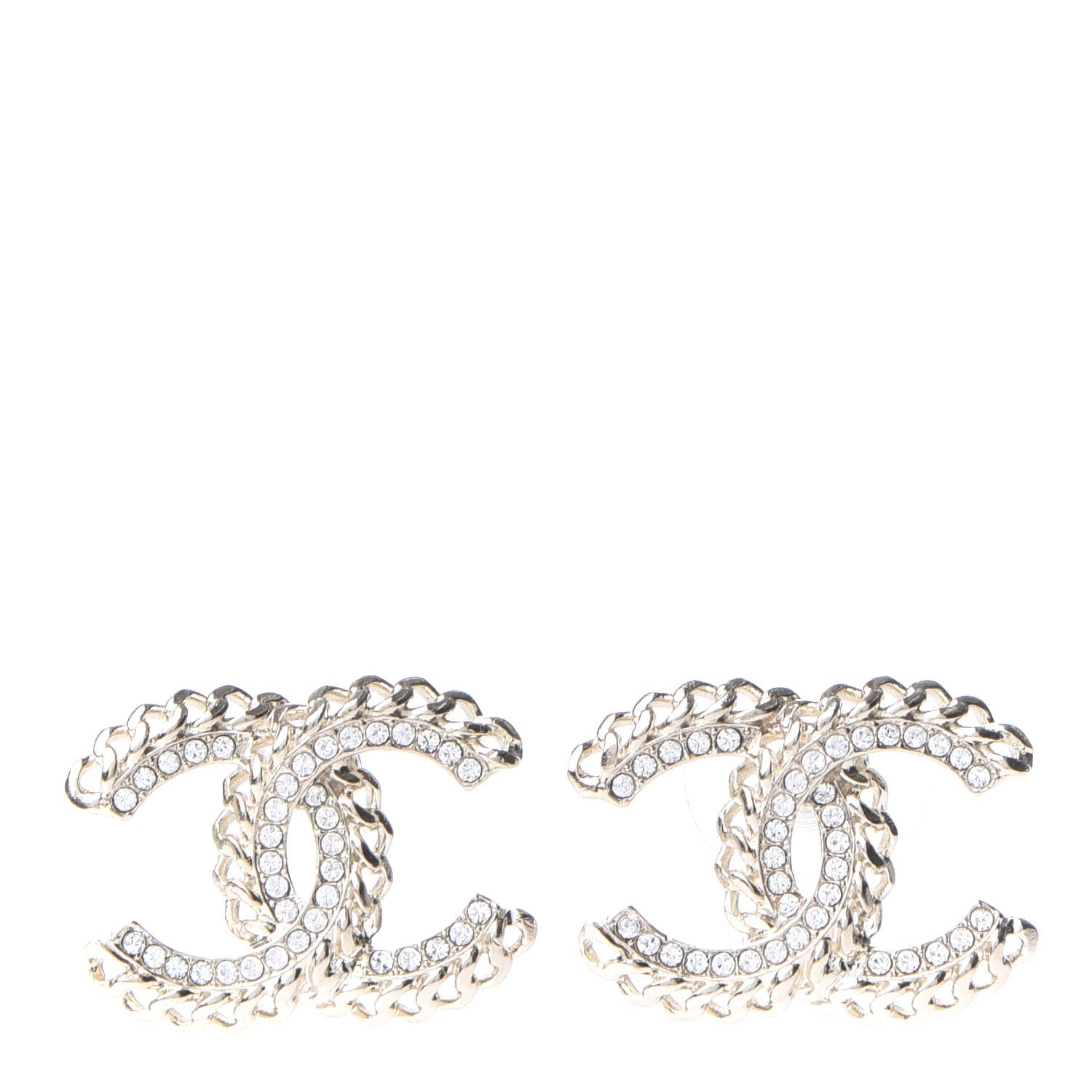 Chanel Crystal Chain CC Earrings Gold 1 of 5