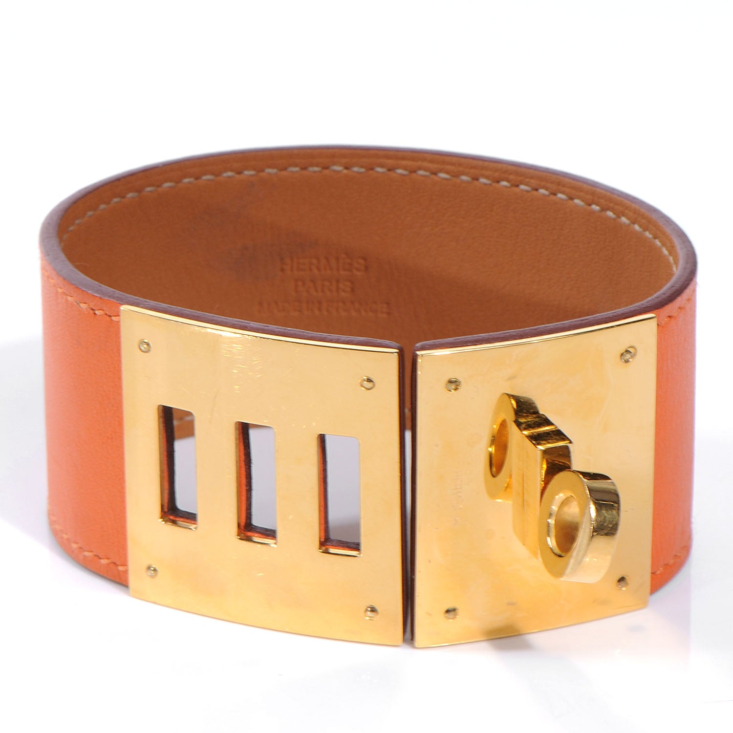Hermes Swift Leather Kelly Dog Bracelet Cuff Orange 6 of 6