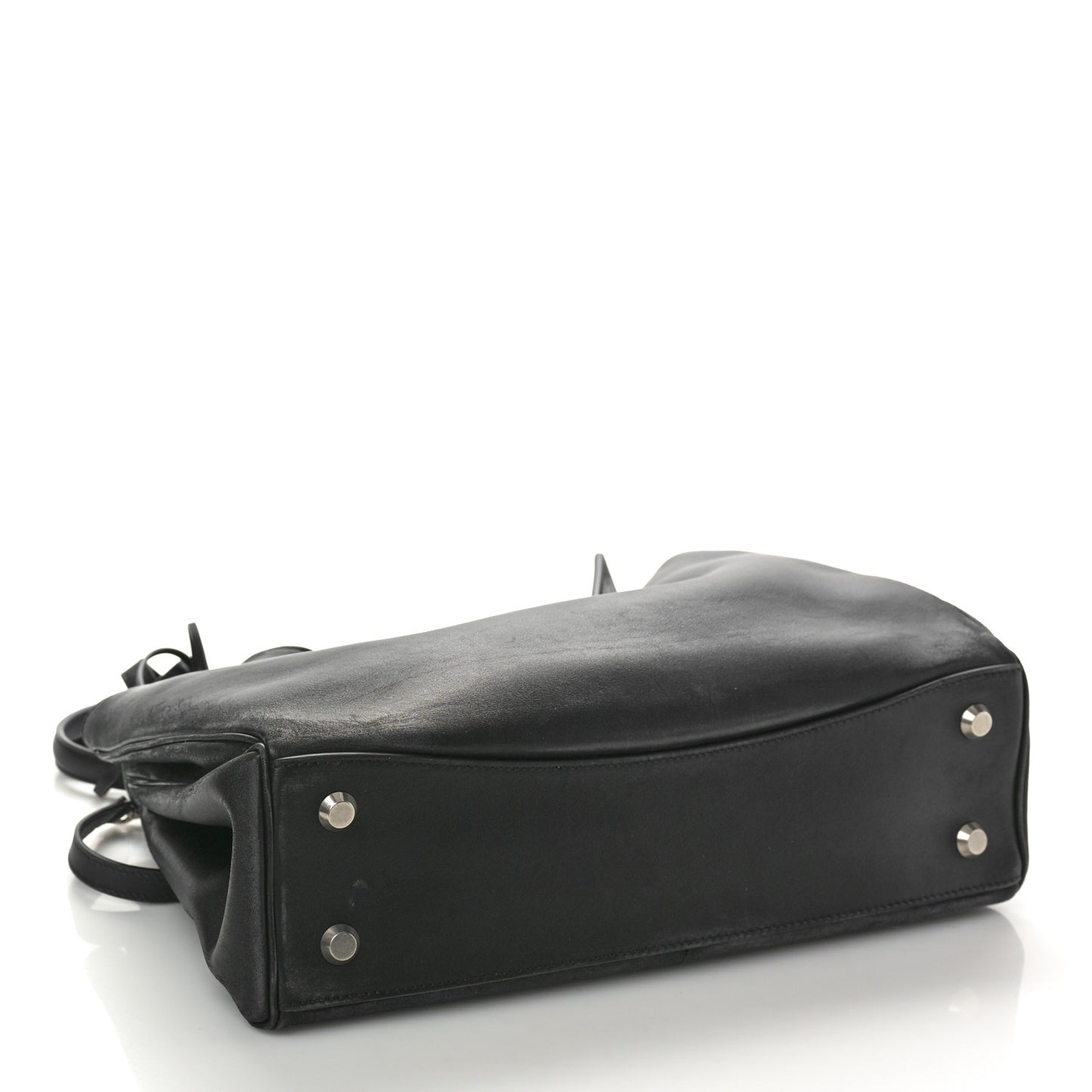Smooth Calfskin Used Effect Medium Rodeo Top Handle Handbag Black