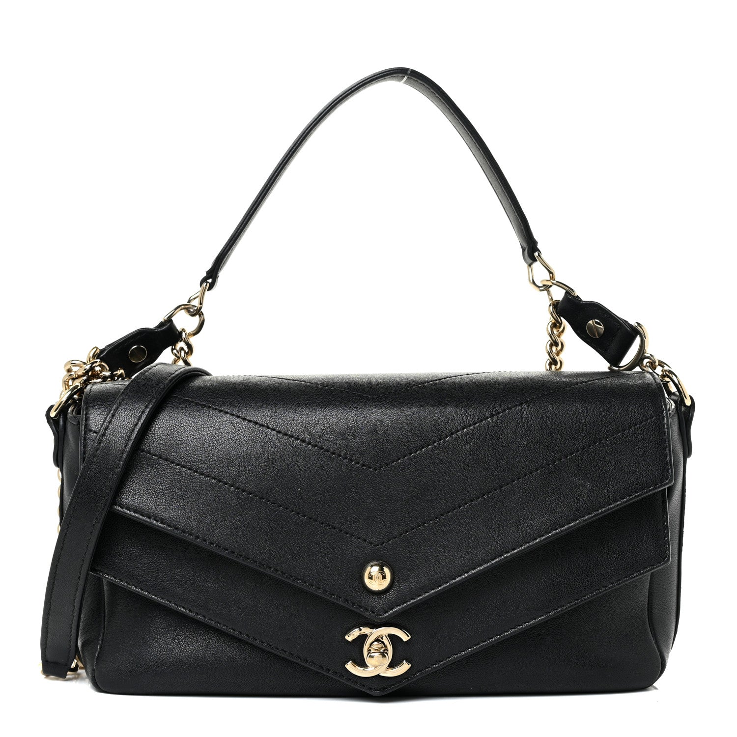 Chanel Sheepskin Chevron Quilted Mini Double Chevron Flap Black 1 of 17