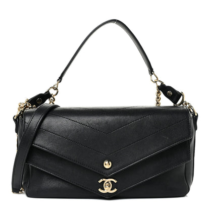 Chanel Sheepskin Chevron Quilted Mini Double Chevron Flap Black 1 of 17