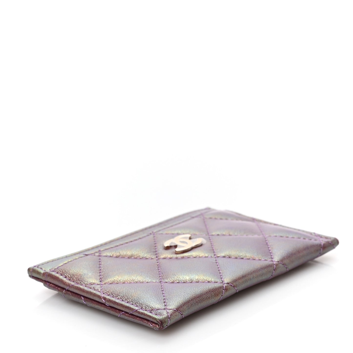 Iridescent Lambskin Quilted Card Holder Purple
