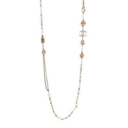 Chanel Pearl Crystal Graduated CC No.5 Perfume Bottle Flower Long Necklace Gold White 1 of 4