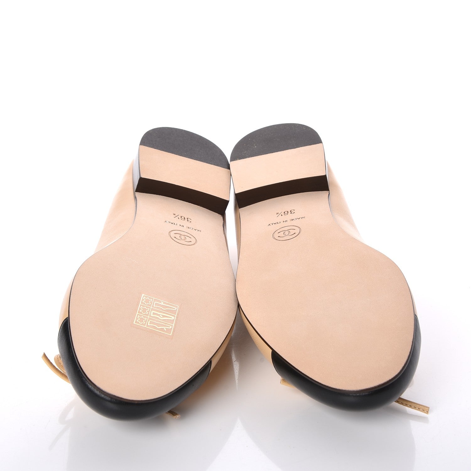 Chanel Lambskin Cap Toe CC Ballerina Flats 36.5 Beige Black 8 of 9