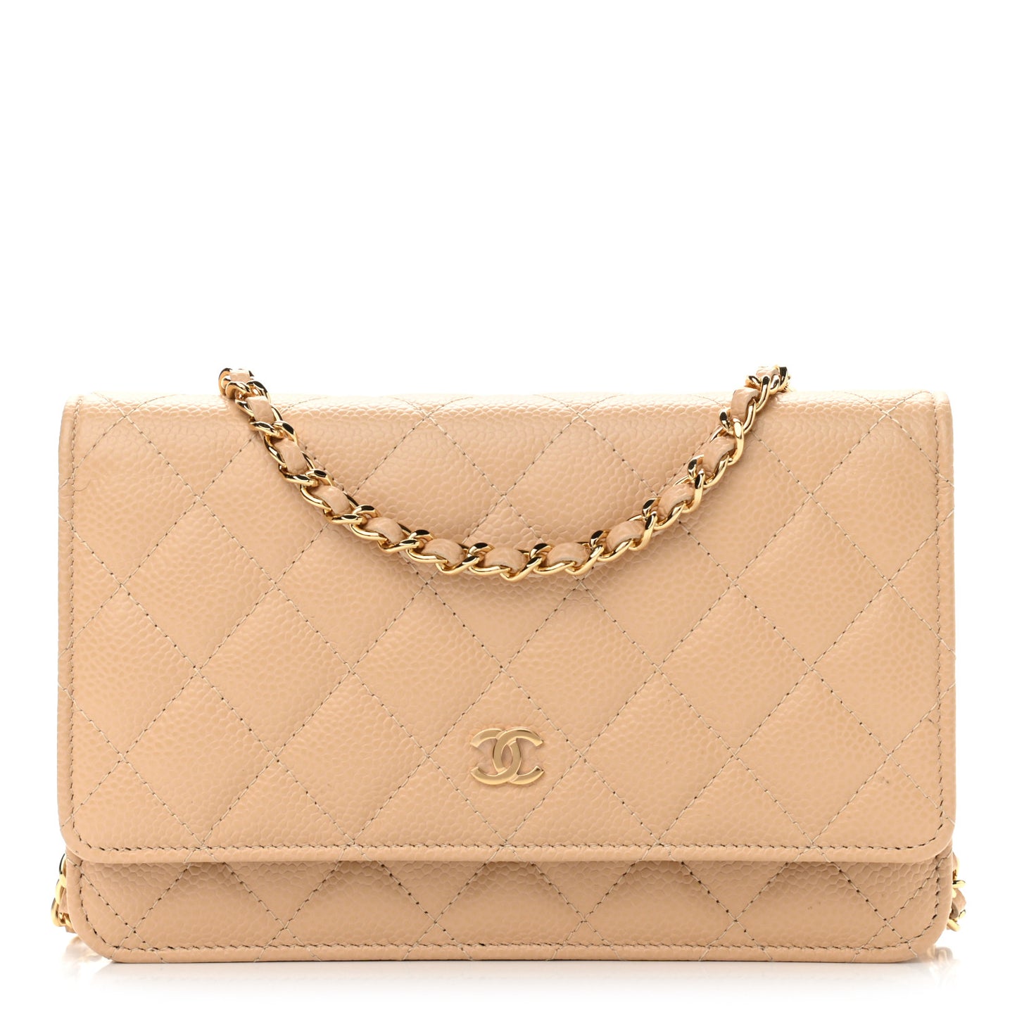 Caviar Quilted Wallet On Chain WOC Beige