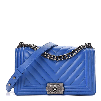 Chanel Calfskin Chevron Quilted Medium Boy Flap Bright Blue 1 of 10