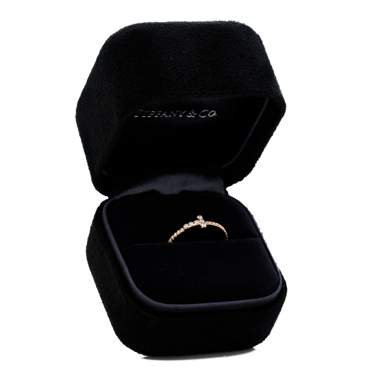 Tiffany 18K Yellow Gold Diamond T Wire Pave Ring 50 5.5 5 of 5