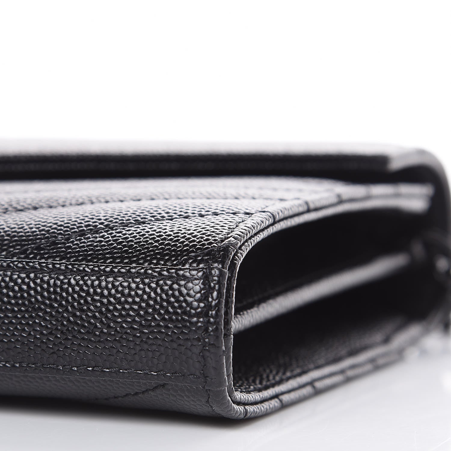 Saint Laurent Grain De Poudre Matelasse Chevron Monogram Chain Wallet Black 9 of 10