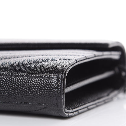 Saint Laurent Grain De Poudre Matelasse Chevron Monogram Chain Wallet Black 9 of 10