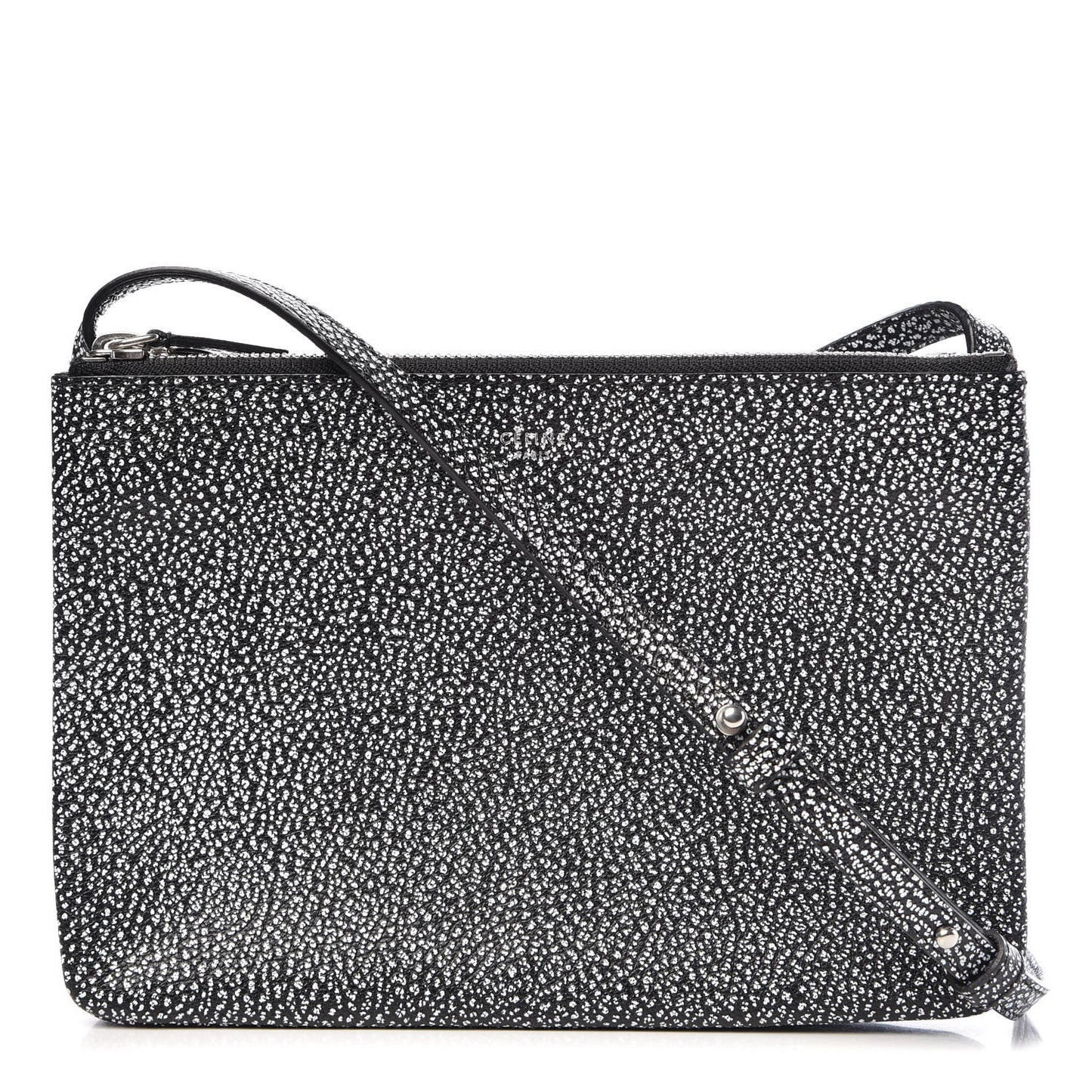 Lambskin Embossed Small Trio Crossbody Bag Black White