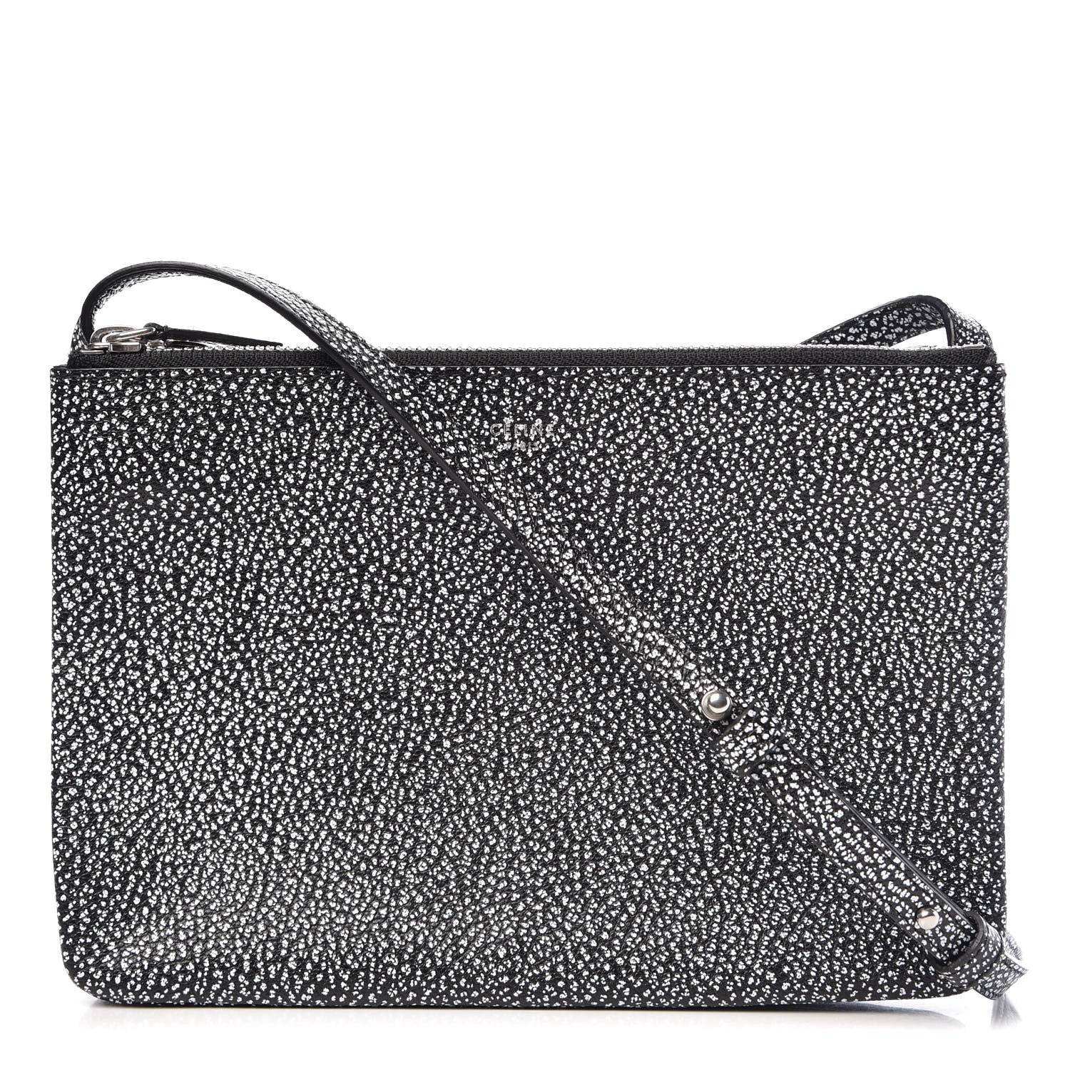 Celine Lambskin Embossed Small Trio Crossbody Bag Black White 1 of 10