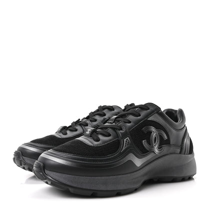Chanel Mesh Calfskin CC Sneakers 37.5 Black Silver 4 of 9