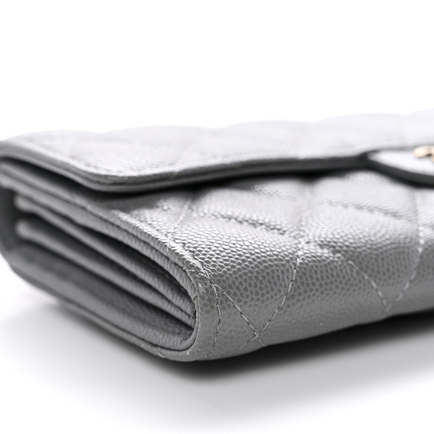 Chanel Caviar Quilted Large Gusset Flap Wallet Grey 10 of 11