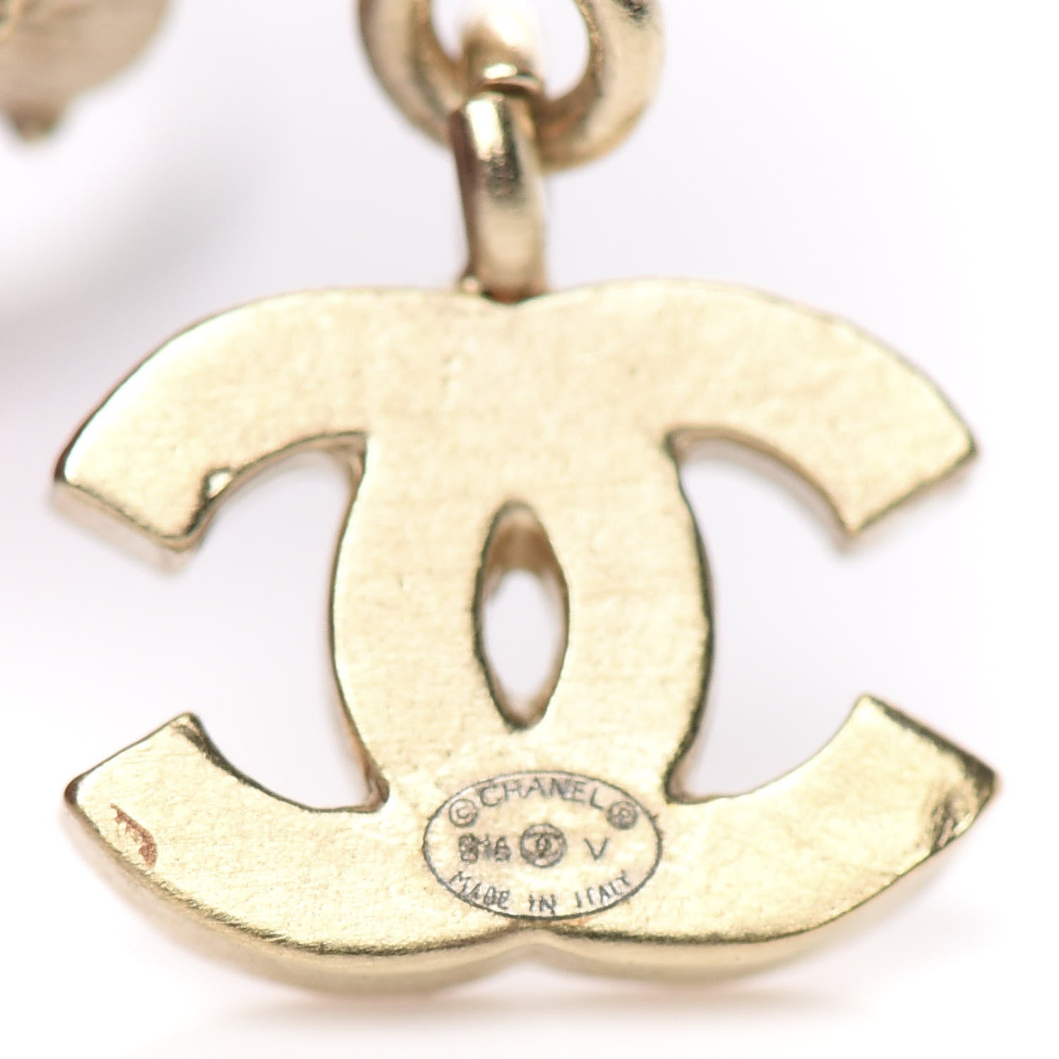 Chanel Crystal CC Flower Dangle Earrings Gold Beige 4 of 5