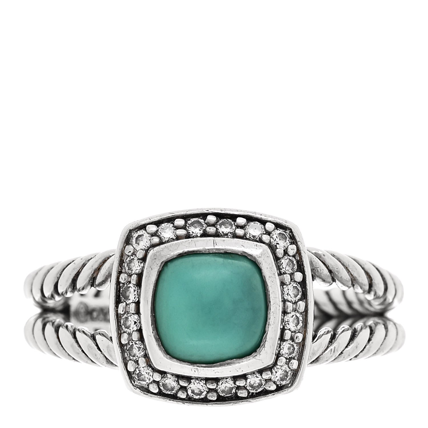 David Yurman Sterling Silver Diamond Turquoise 7mm Petite Albion Ring 55 7.25 1 of 5