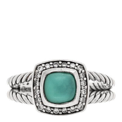 David Yurman Sterling Silver Diamond Turquoise 7mm Petite Albion Ring 55 7.25 1 of 5