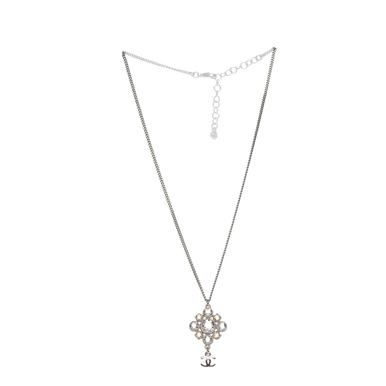 Chanel Crystal CC Pendant Necklace Silver 3 of 6