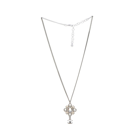 Chanel Crystal CC Pendant Necklace Silver 3 of 6