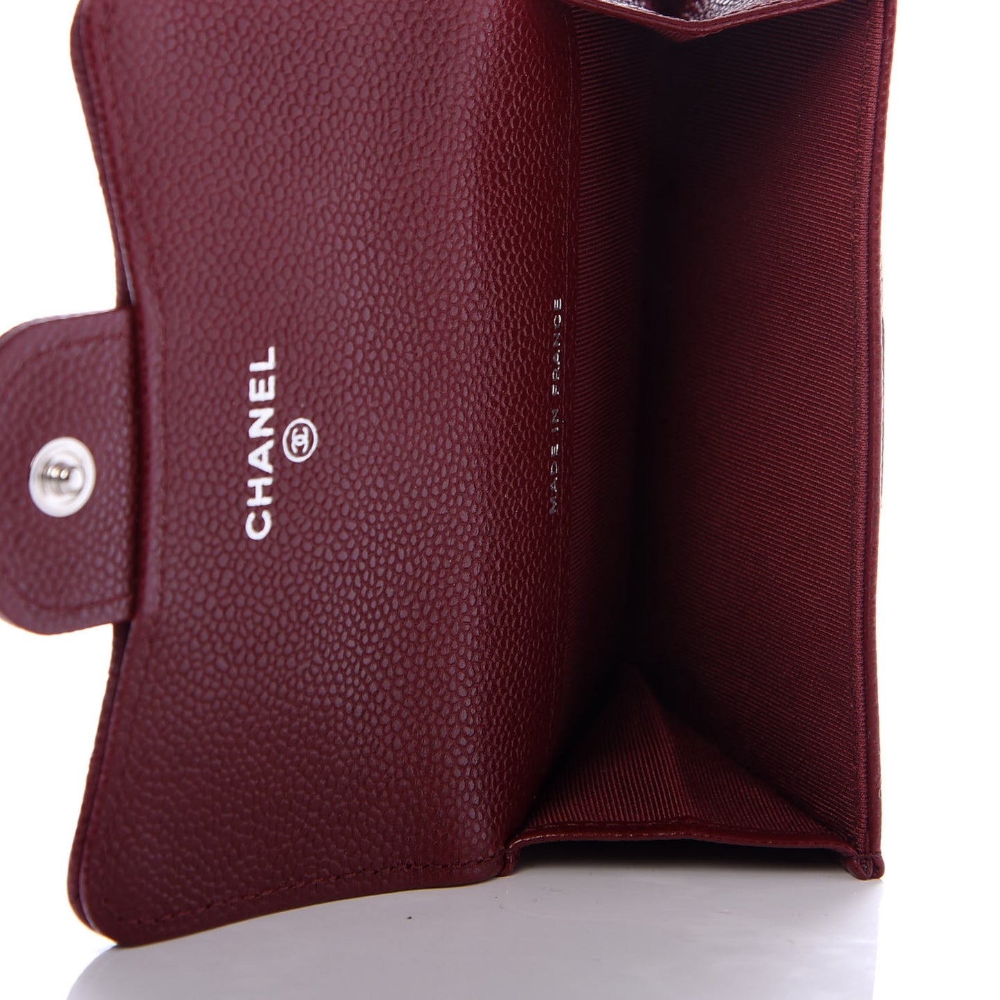 Caviar Quilted Flap Card Holder Wallet Dark Red