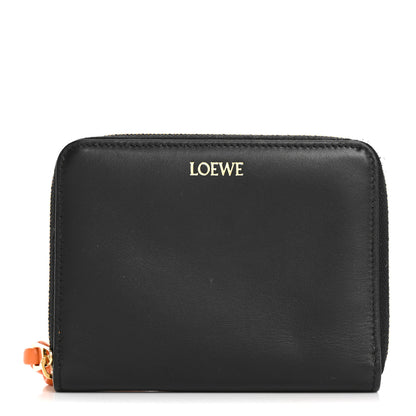 Loewe Calfskin Compact Knot Zip Around Wallet Black Bright Orange 1 of 9