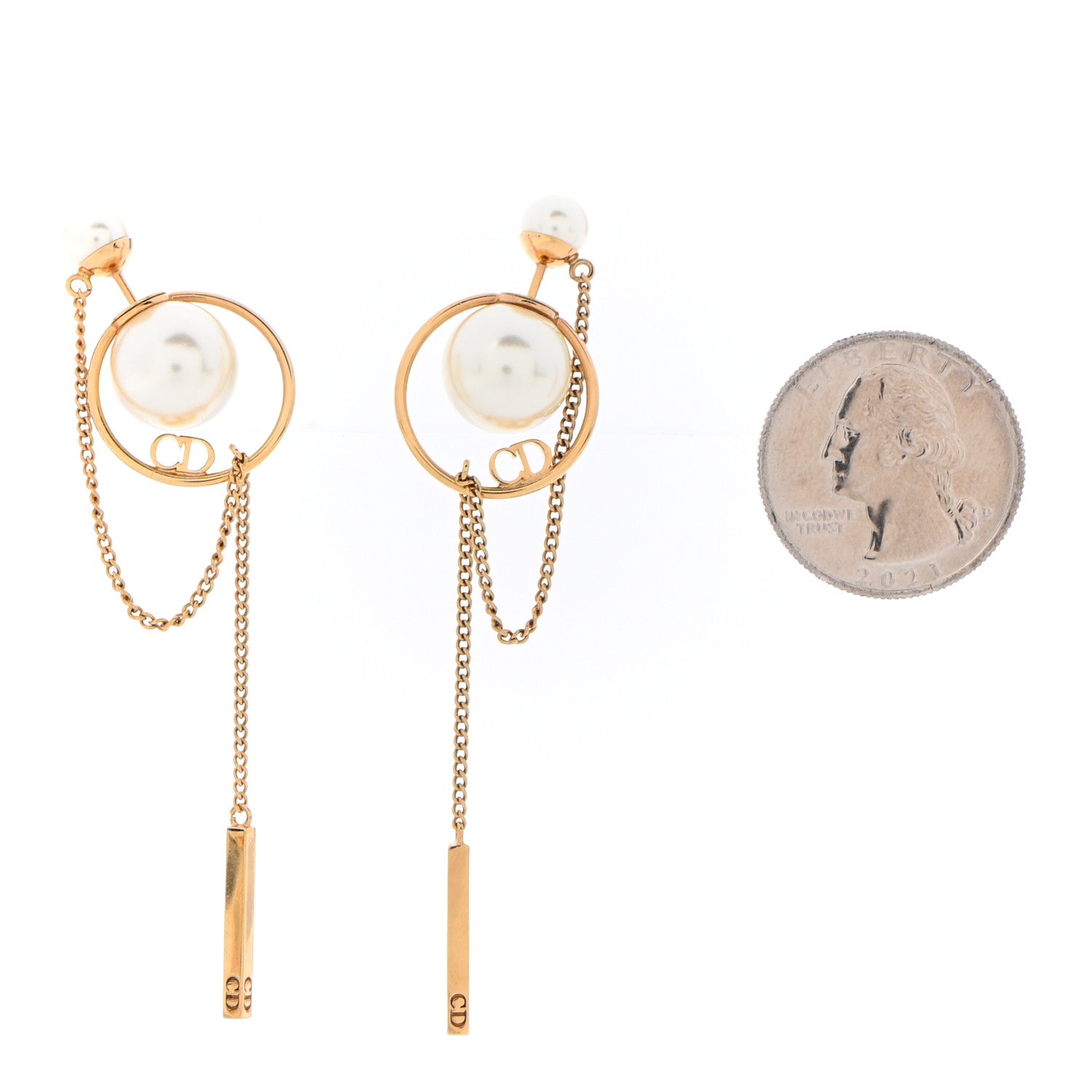Christian Dior Pearl Tribales Dangle Chain Earrings Gold 2 of 6