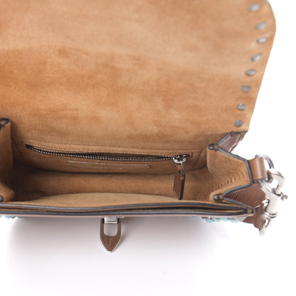 Valentino Garavani Calfskin Embossed Guitar Strap Rockstud Rolling Shoulder Flap Messenger Bag Tan 5 of 12