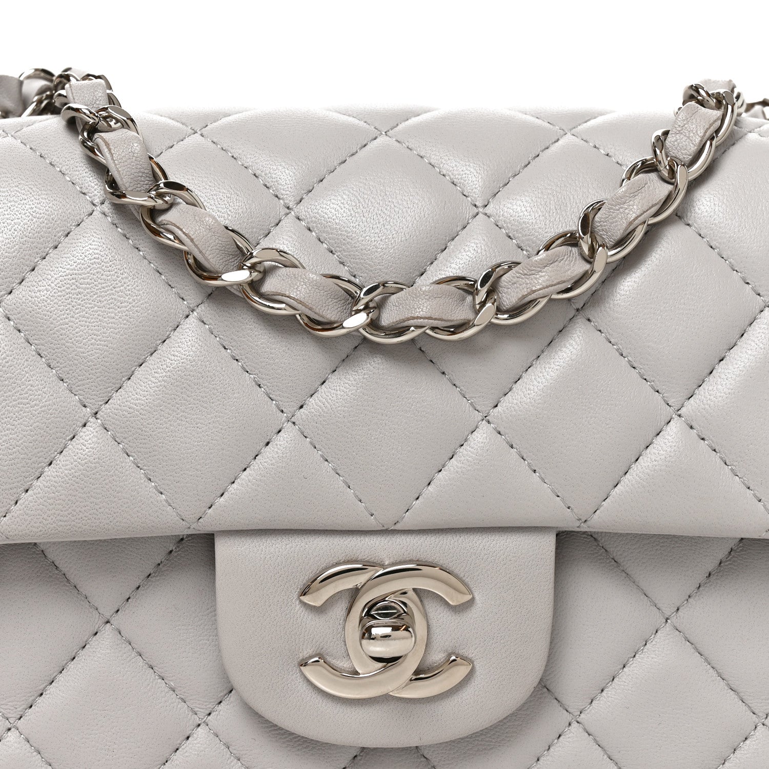 Chanel Lambskin Quilted Mini Rectangular Flap Light Grey 8 of 11
