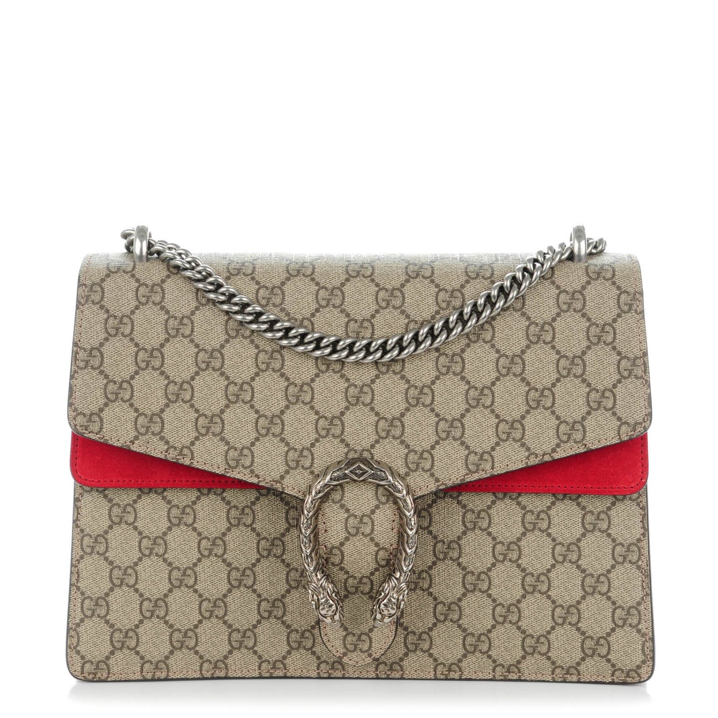 GG Supreme Monogram Suede Cudu Medium Dionysus Shoulder Bag Beige Ebony Vulcanic Red