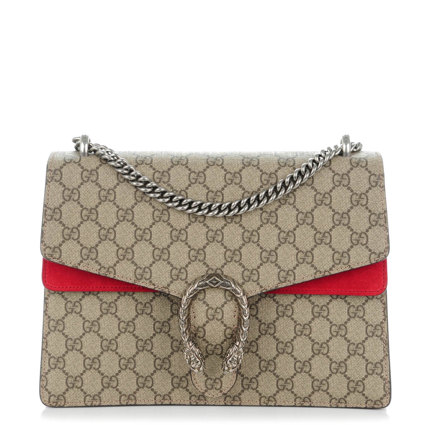 Gucci GG Supreme Monogram Suede Cudu Medium Dionysus Shoulder Bag Beige Ebony Vulcanic Red 1 of 7