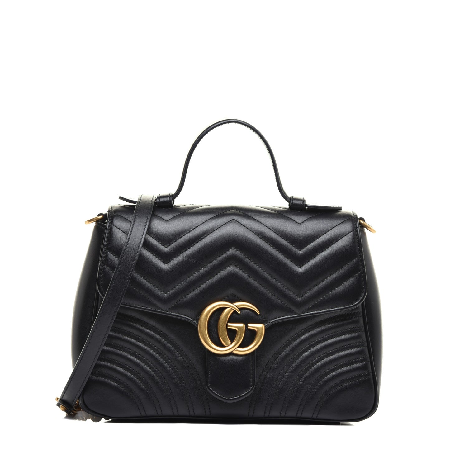 Calfskin Matelasse Small GG Marmont Top Handle Shoulder Bag Black