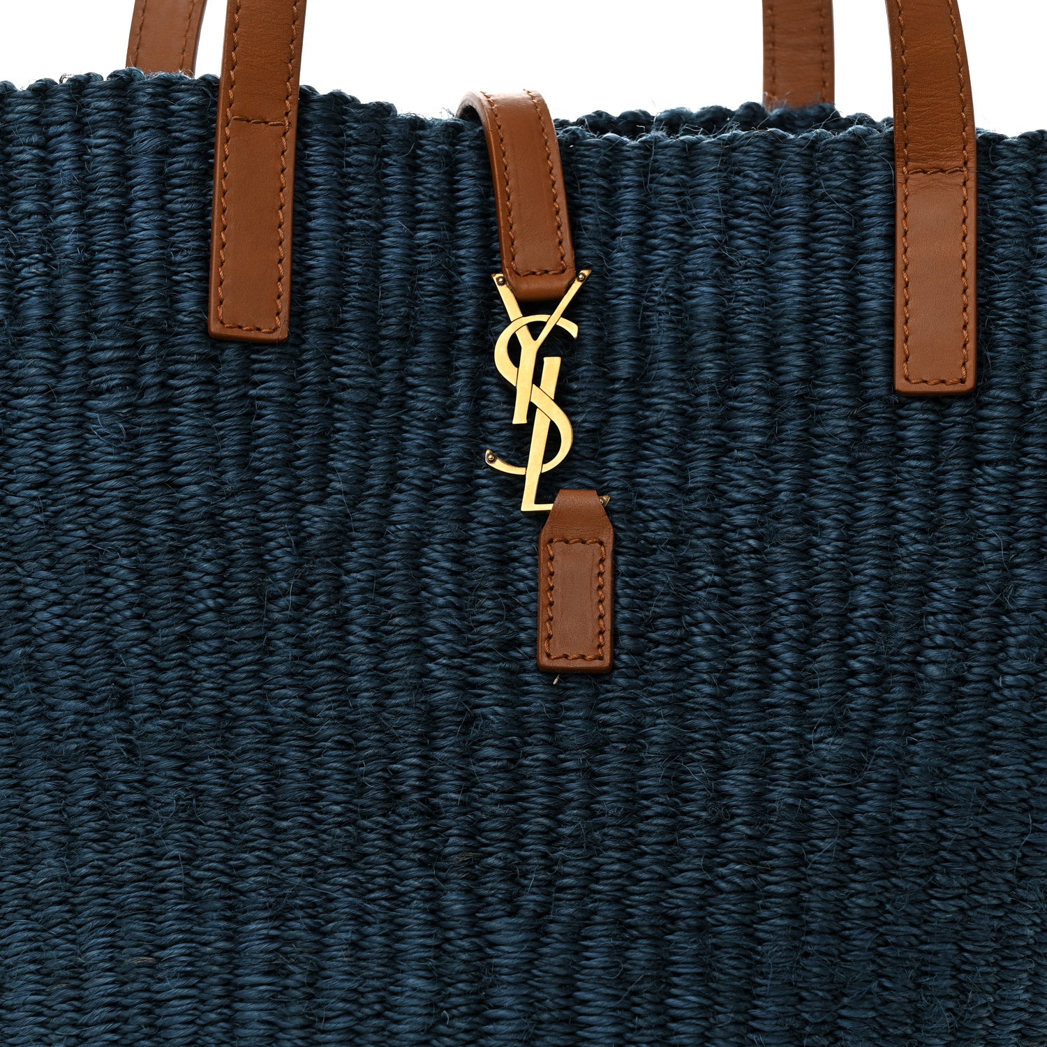 Saint Laurent Raffia Calfskin Medium Panier Tote Blue Blue 8 of 11
