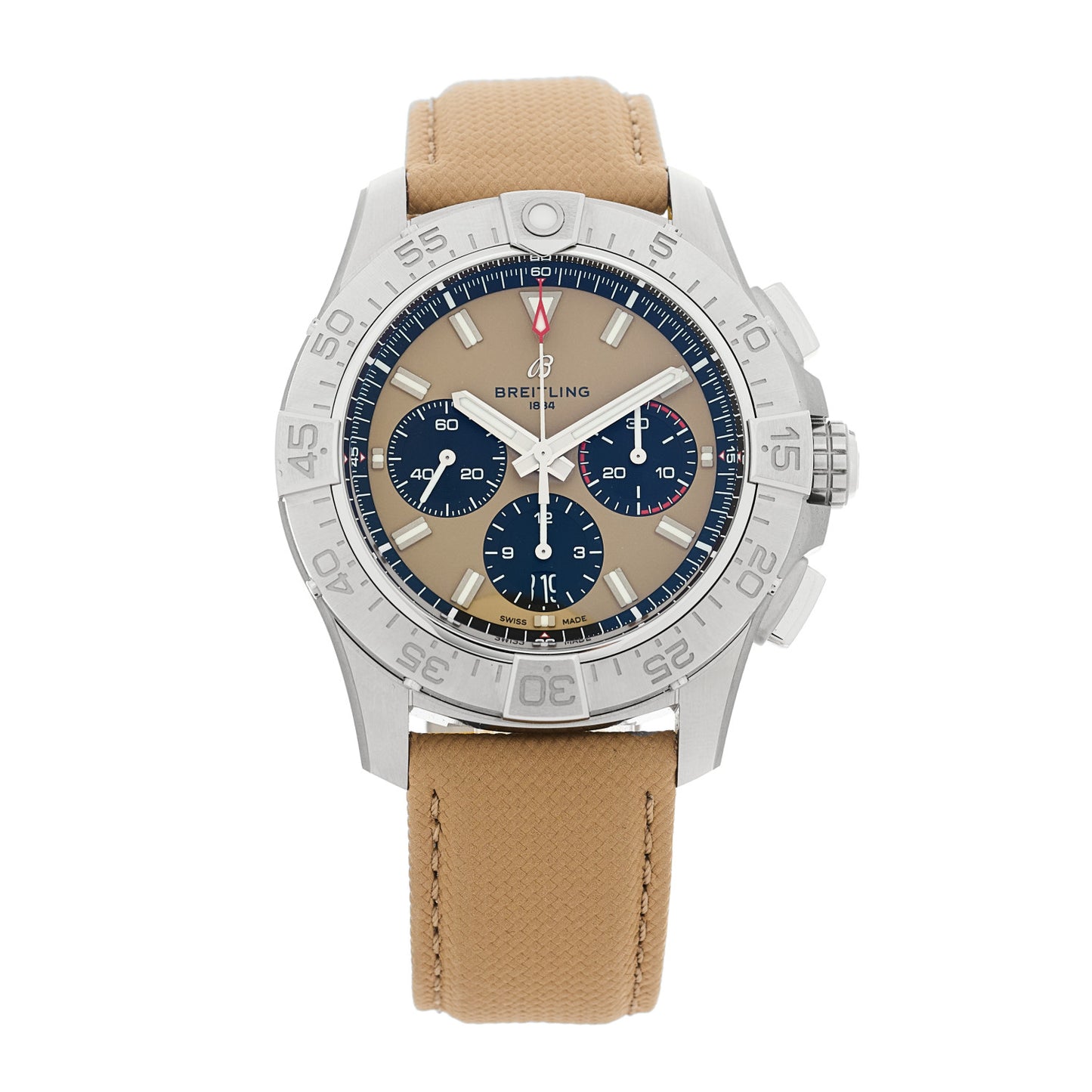 Stainless Steel Calfskin 44mm Avenger B01 Chronograph Automatic Watch Sand AB0147101A1X1