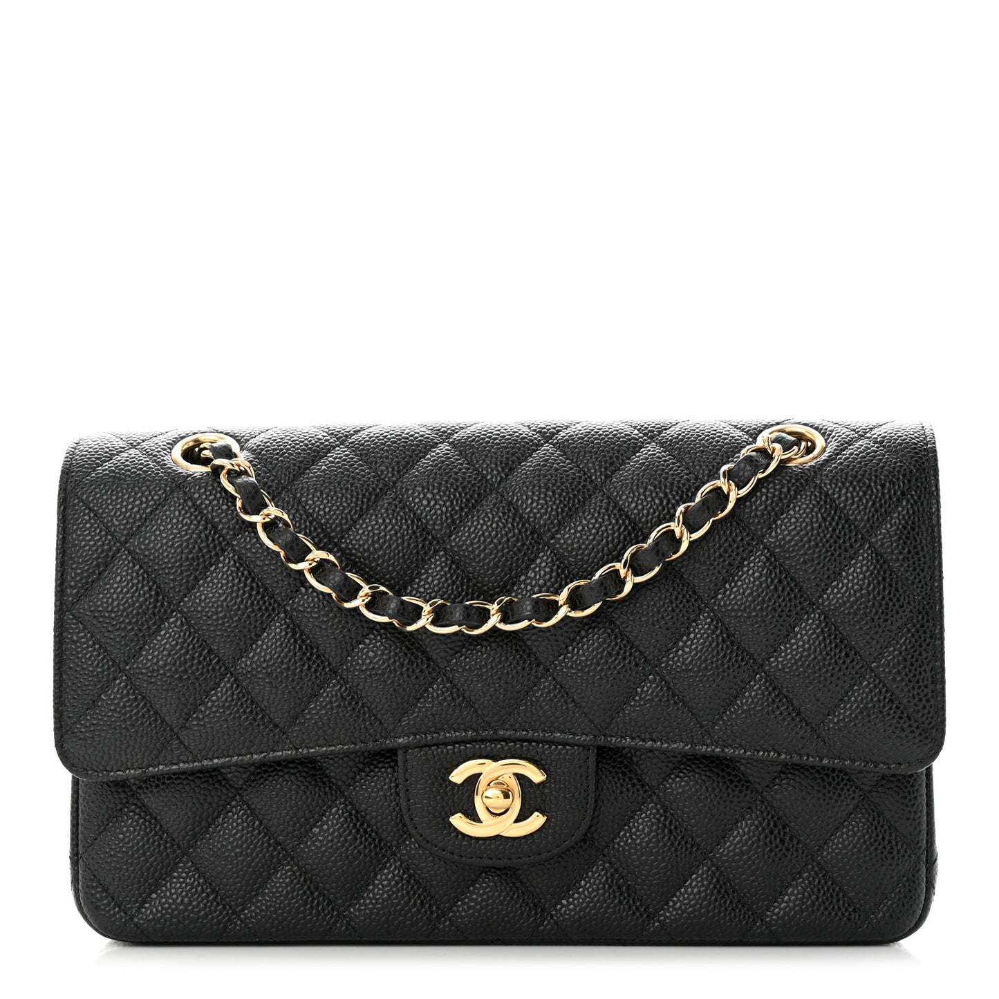 Caviar Quilted Medium Double Flap Black