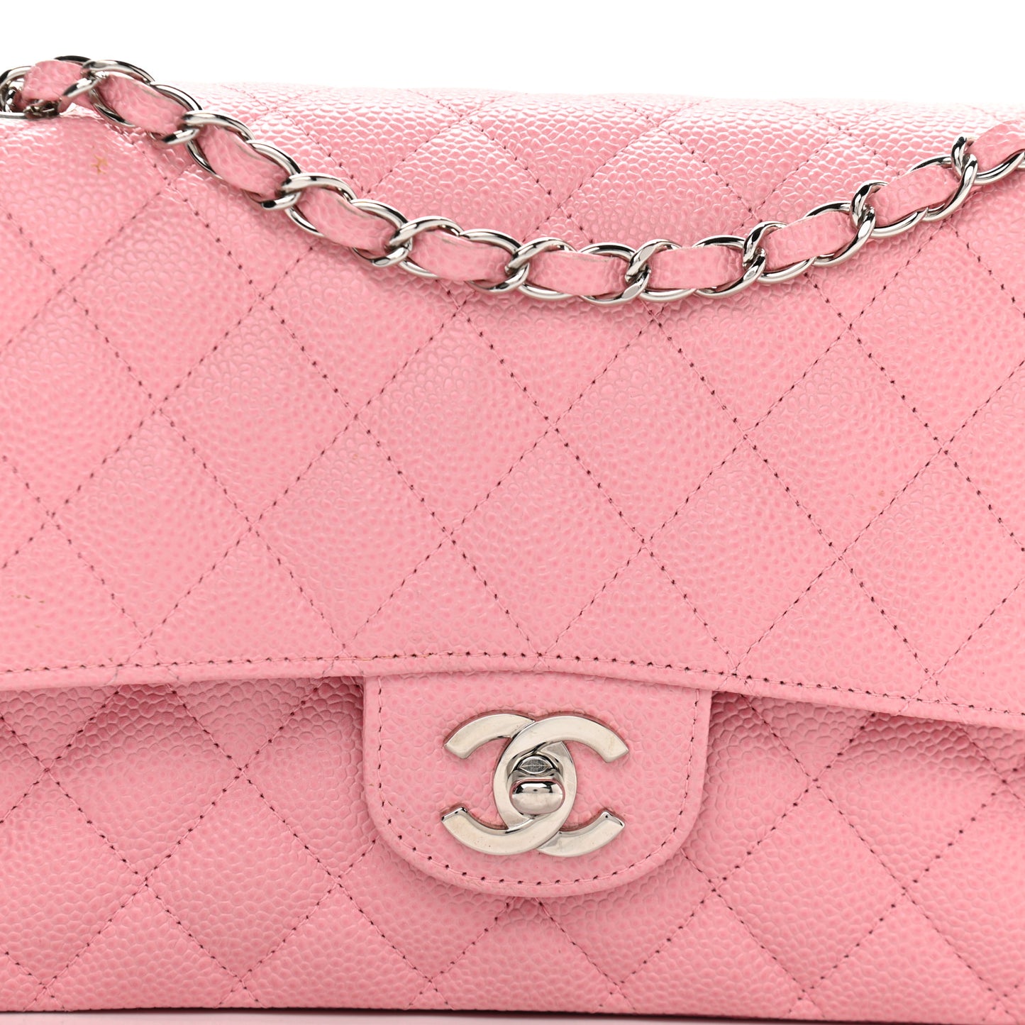 Caviar Quilted Medium Double Flap Light Pink