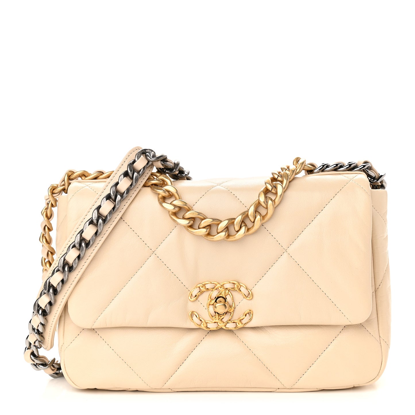 Goatskin Quilted Medium Chanel 19 Flap Beige