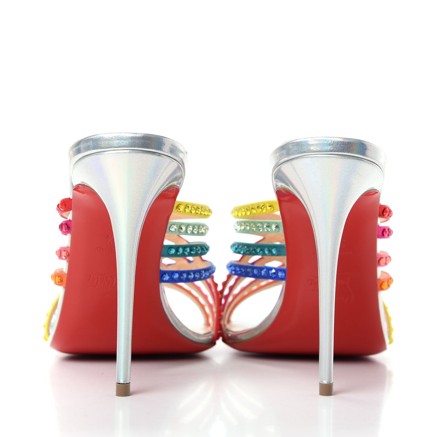 Specchio Calfskin Crystal Marthastrass 100 Slide Sandals 37.5 Silver Multicolor