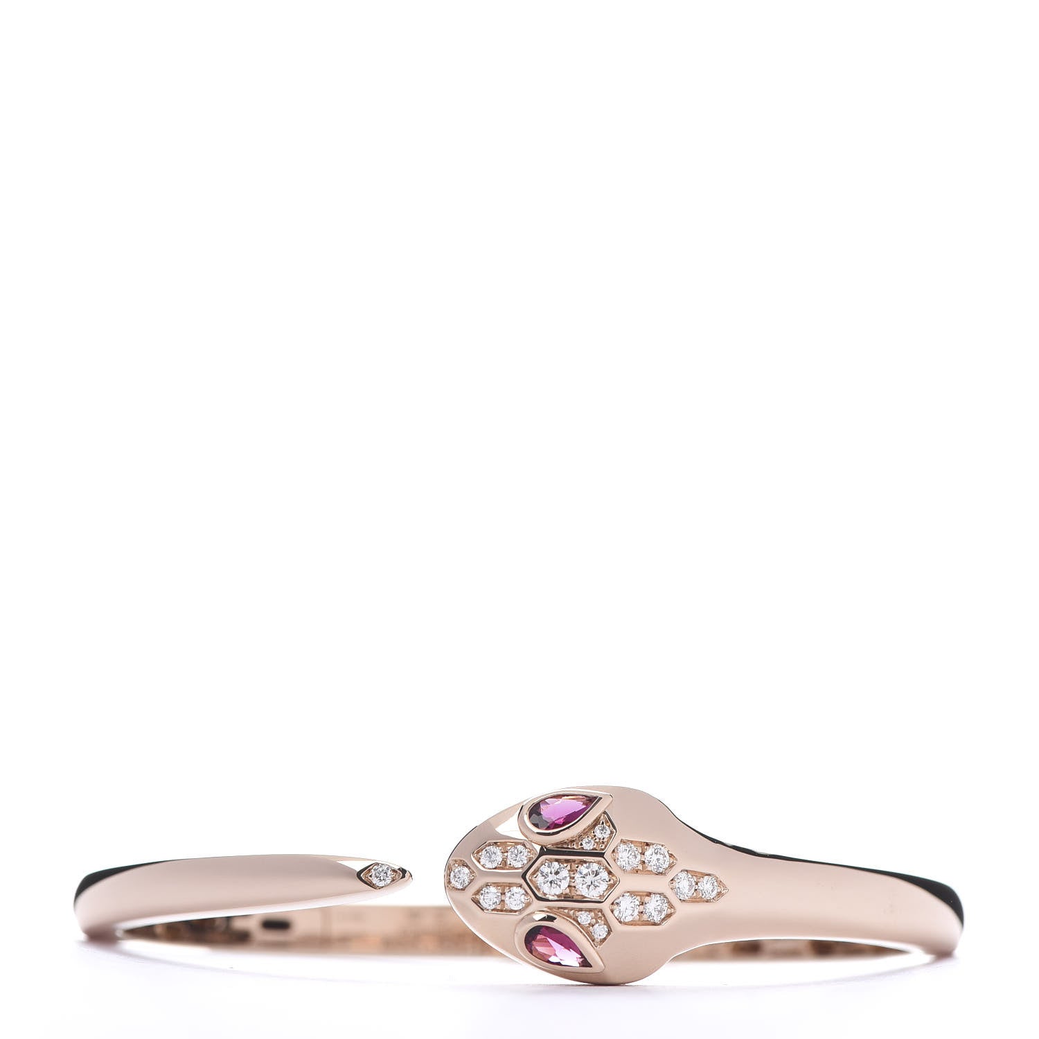 Bulgari 18K Rose Gold Diamond Rubellite Serpenti Seduttori Bangle Bracelet S 3 of 6
