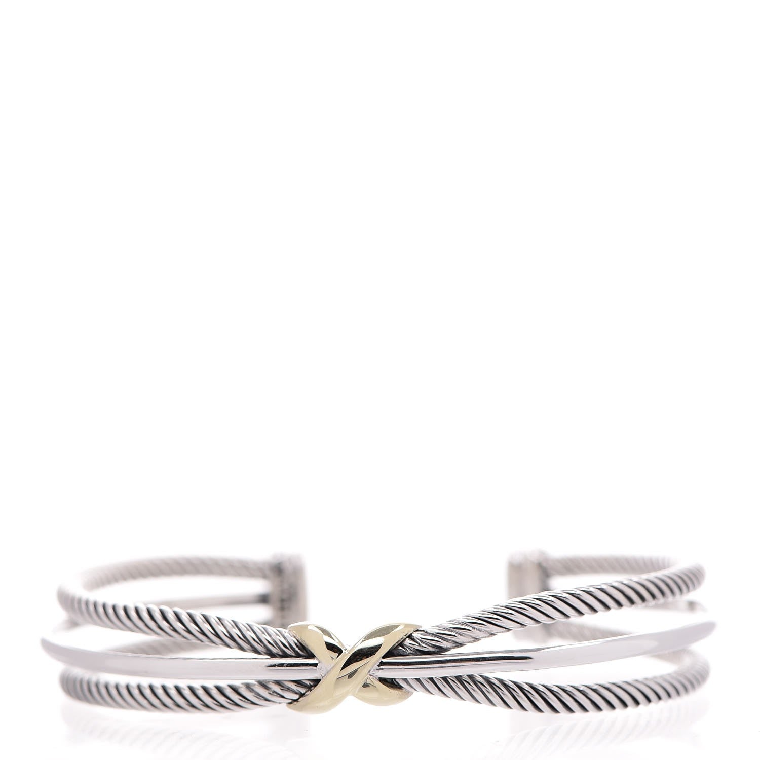 David Yurman Sterling Silver 18K Yellow Gold 7mm Crossover X Bracelet 1 of 4